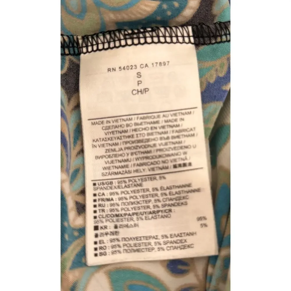 Banana Republic Women Warp Dress Size Small S Blue Green Floral 3/4 Stretch EUC - Picture 7 of 8